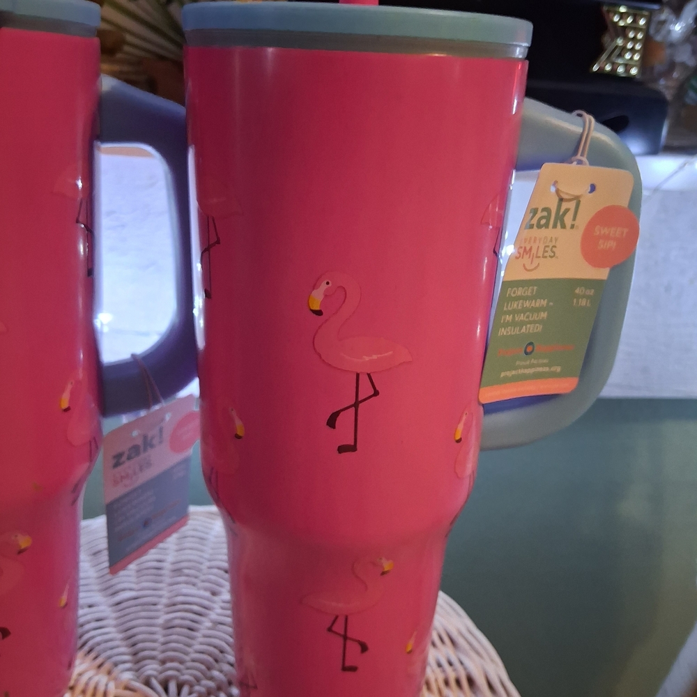 Zak! Pink Flamingo Travel Mug with Handle and Straw - Picture 2 of 6